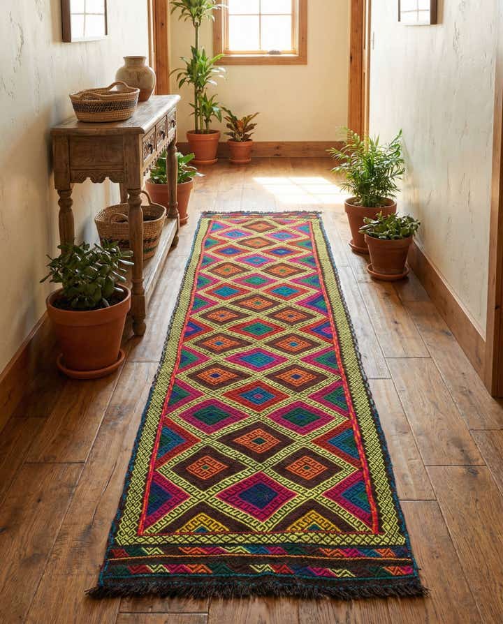 2' 3 x 9' 3 Hand Woven Kilim Fars Wool Runner Rug