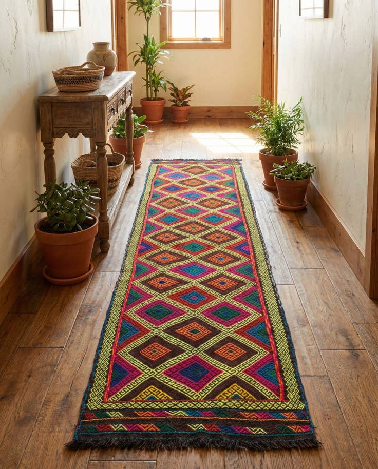 Detail image of 2' 3 x 9' 3 Hand Woven Kilim Fars Wool Runner Rug