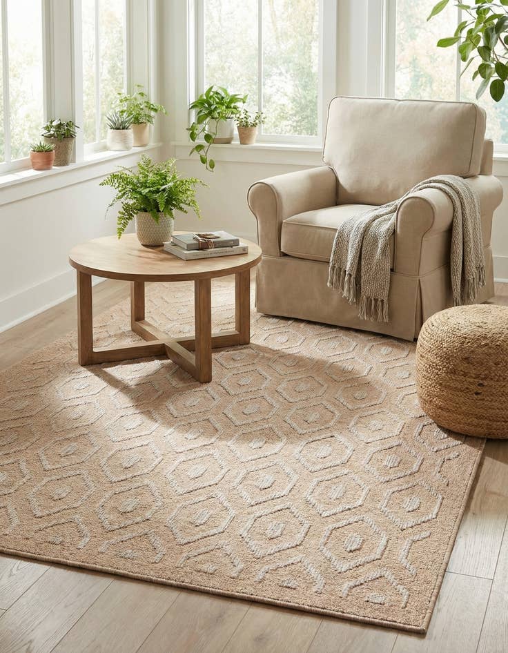 Detail image of 5' 3 x 8'  Washable Trellis Textured Indoor / Outdoor Rug
