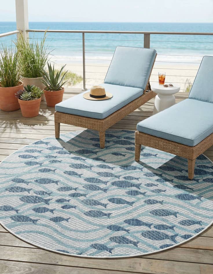 Detail image of 5' 3 x 5' 3  Washable Coastal Indoor / Outdoor Round Rug