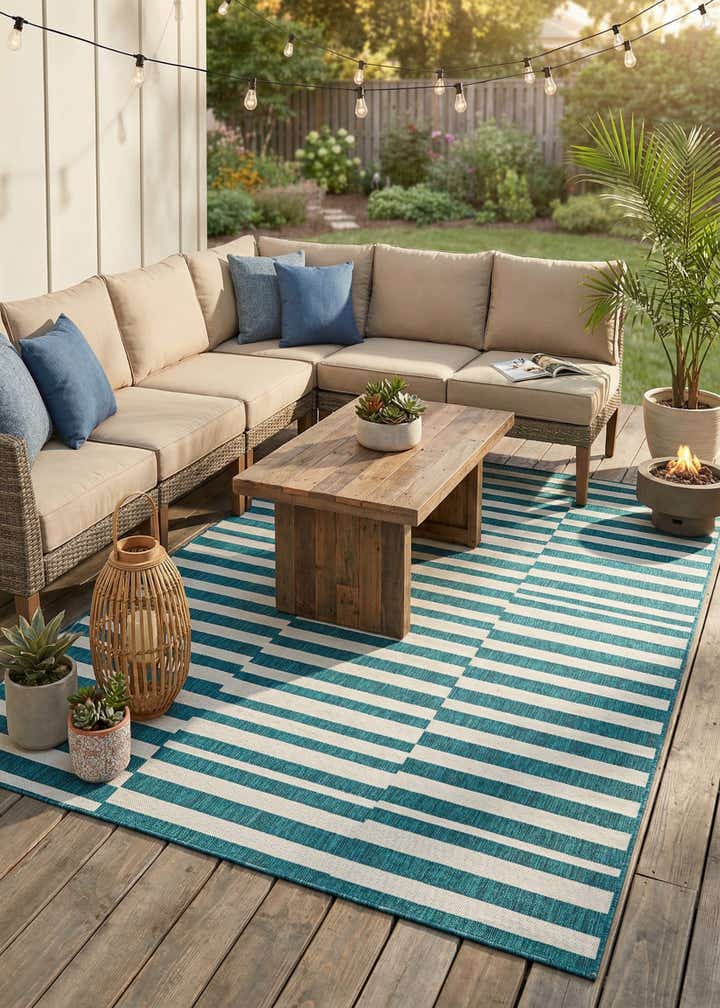7' x 10' Easy-Clean Striped Indoor / Outdoor Rug