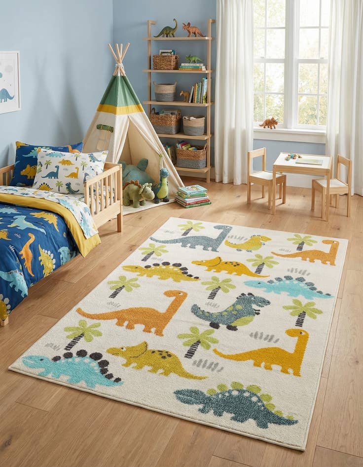 Detail image of 4' 1 x 6' 1 Dinosaur Whimsy Kids Rug