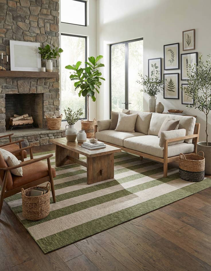 Detail image of 12' x 12'  Washable Striped Indoor / Outdoor Square Rug