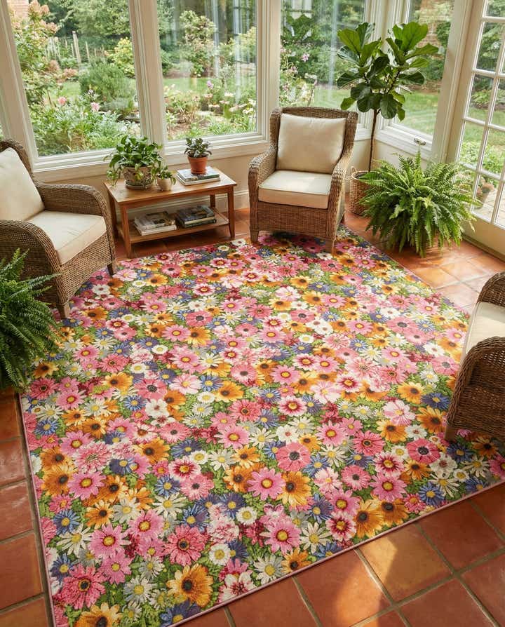 10' x 10' Easy-Clean Botanical Indoor / Outdoor Square Rug