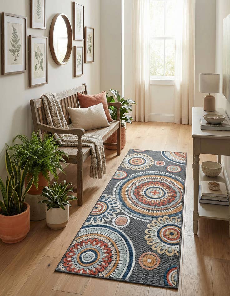 Detail image of  2' 2 x 5' 3  Washable Botanical Indoor / Outdoor Runner Rug