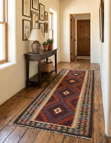3' 3 x 6' 6 Hand Woven Kilim Maymana Wool Runner Rug