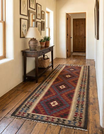 3' 3 x 6' 6 Hand Woven Kilim Maymana Wool Runner Rug
