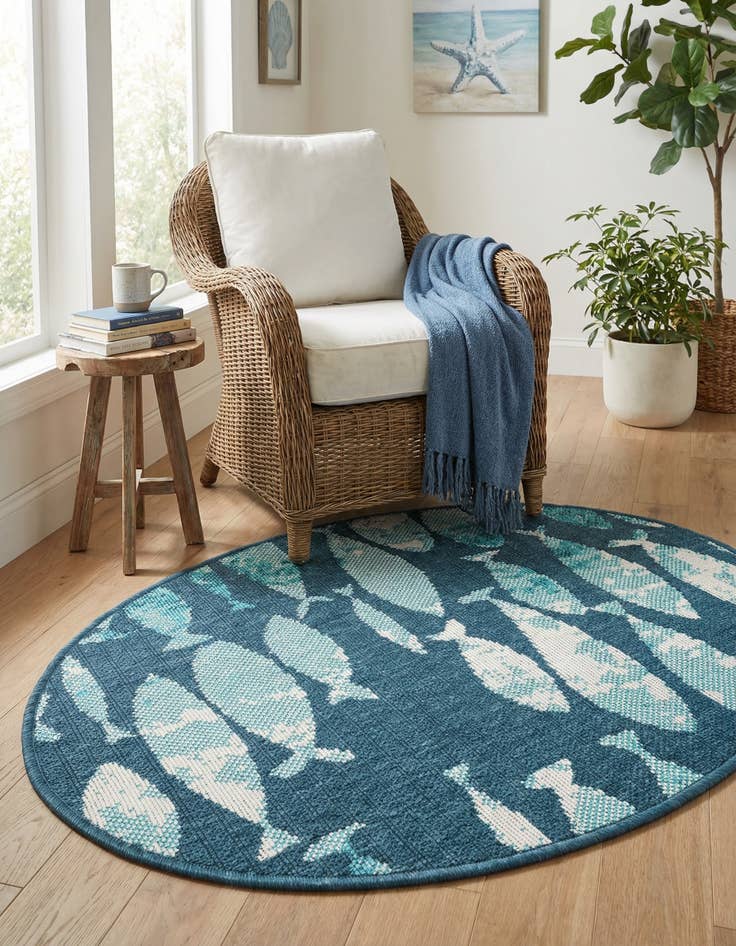 Detail image of 2' x 3'  Washable Coastal Indoor / Outdoor Oval Rug