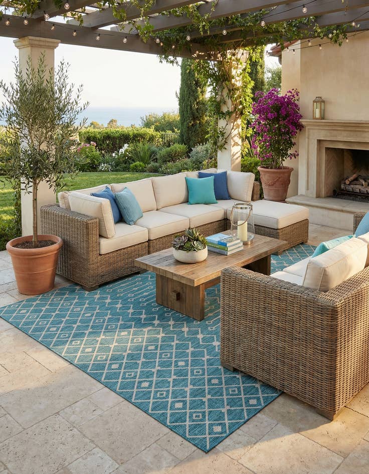 Detail image of  10' x 14'  Washable Lattice Indoor / Outdoor Rug