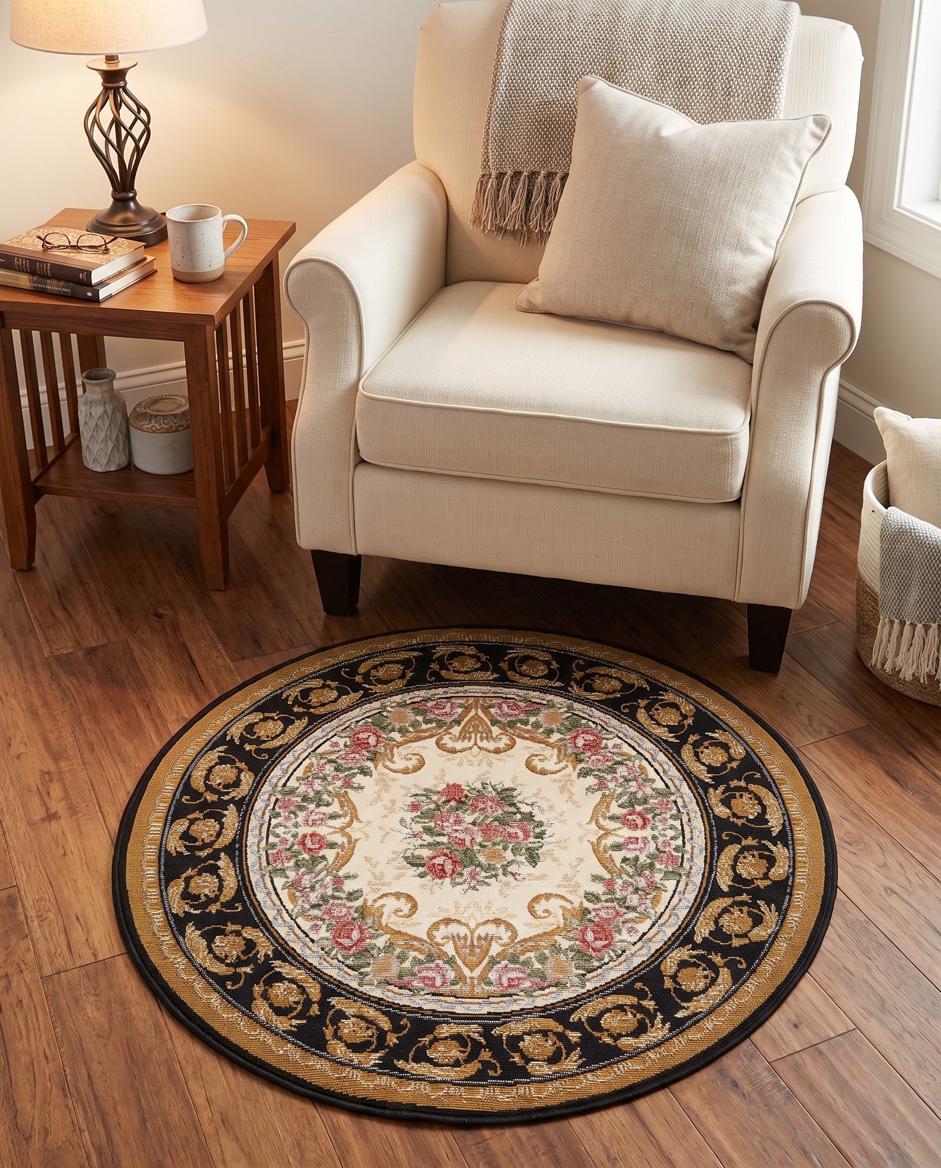 3' x 3' Easy-Clean Traditional Indoor / Outdoor Round Rug