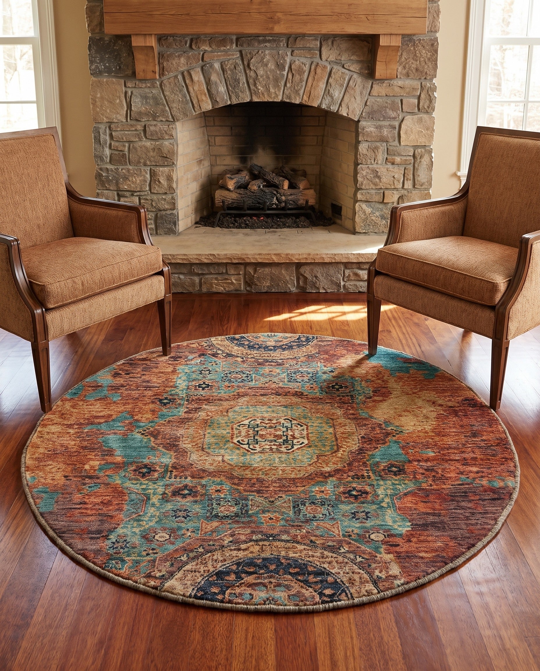 4' 9 x 4' 9 Hand Knotted Mamluk Ziegler Round Rug