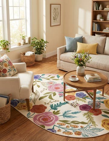 Ivory Blossom Oval Rug