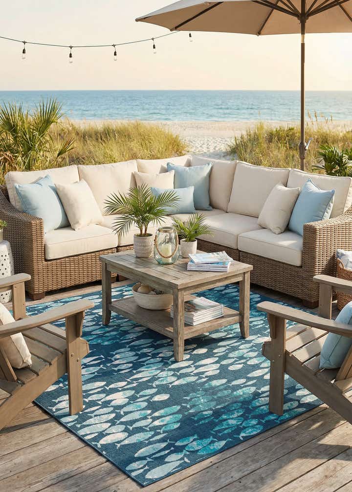 10' x 10' Easy-Clean Coastal Indoor / Outdoor Square Rug