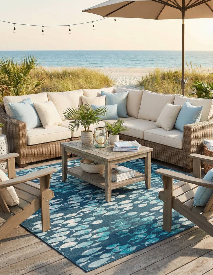 Detail image of 10' x 10'  Washable Coastal Indoor / Outdoor Square Rug
