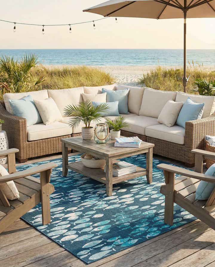10' x 10' Easy-Clean Coastal Indoor / Outdoor Square Rug