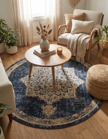Navy Blue Eden Round Rug