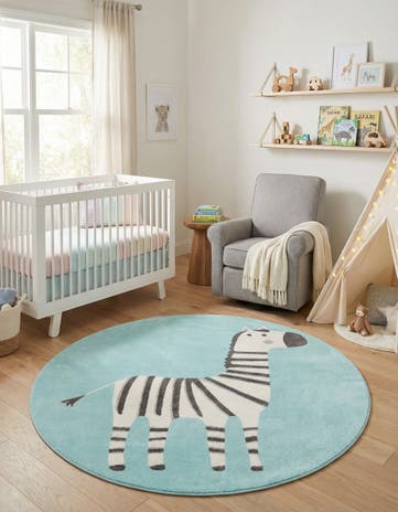7' 10 x 7' 10 Zebra Whimsy Kids Round Rug