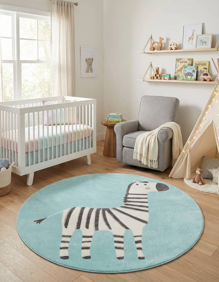 Detail image of 7' 10 x 7' 10 Zebra Whimsy Kids Round Rug