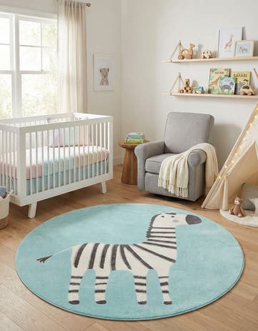 7' 10 x 7' 10 Zebra Whimsy Kids Round Rug