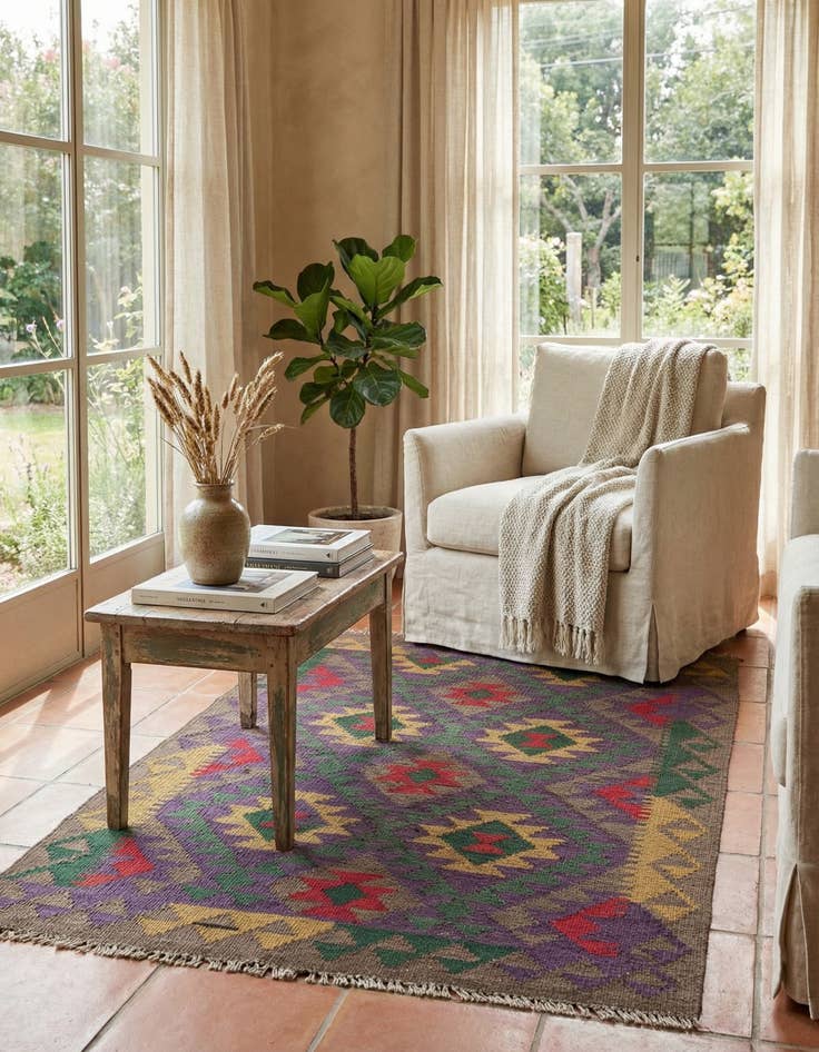 Detail image of 3' 5 x 5' Hand Woven Kilim Maymana Wool Rug