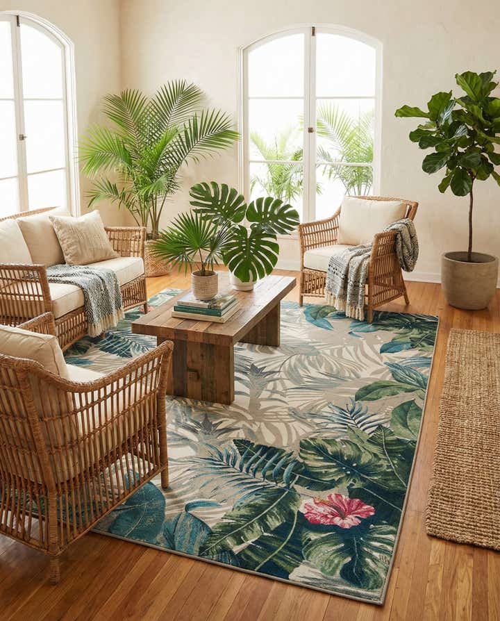 9' x 12' Easy-Clean Botanical Indoor / Outdoor Rug