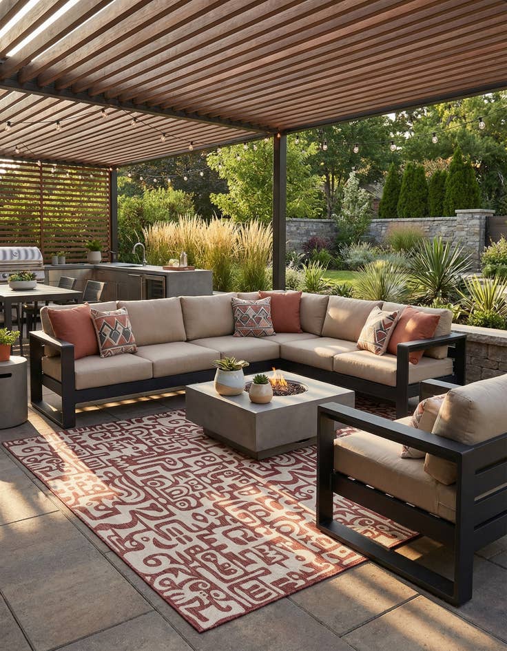 Detail image of 13' x 13'  Washable Modern Indoor / Outdoor Square Rug