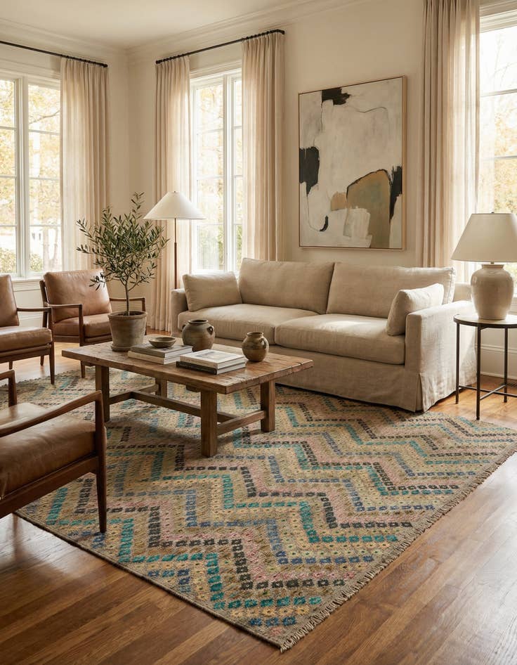 Detail image of 9' x 9' 5  Hand Woven Kilim Modern Wool Square Rug