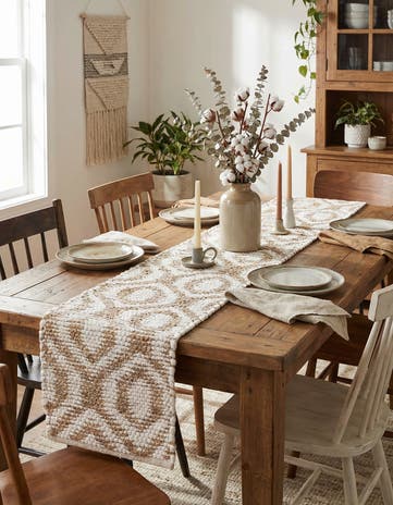 White Hand Woven Chindi Jute Table Runner Rug