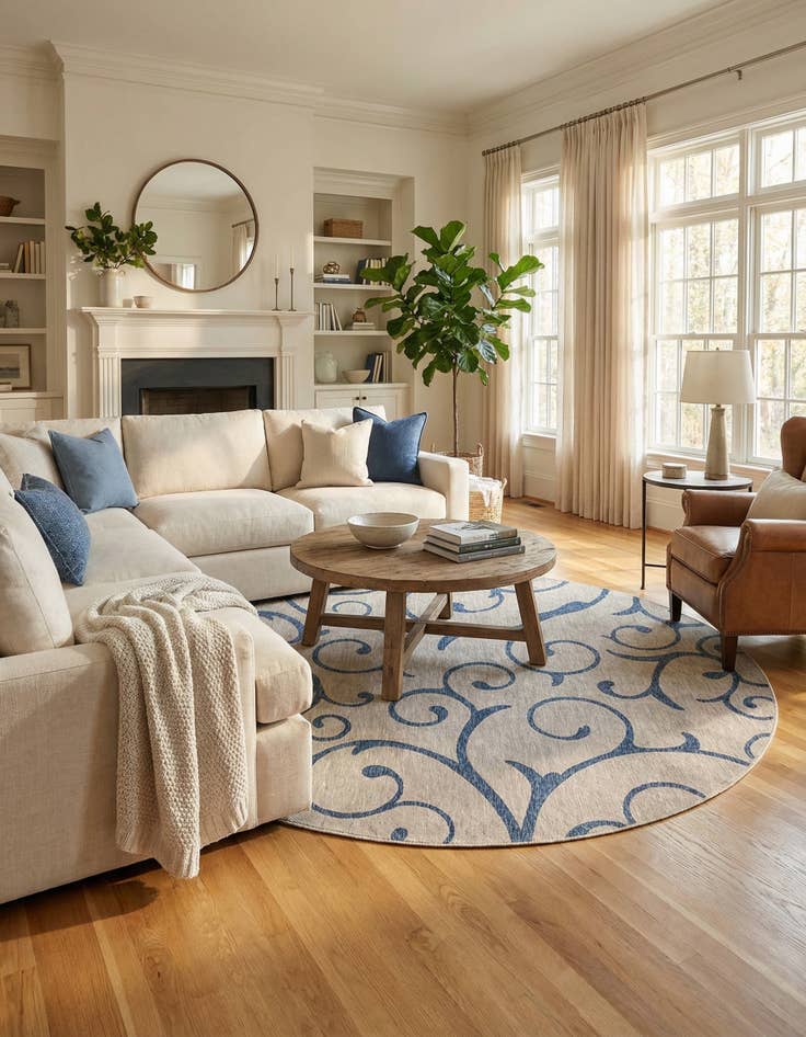 Detail image of 10' 8 x 10' 8  Washable Botanical Indoor / Outdoor Round Rug