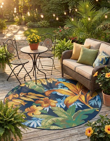 5' x 5' Easy-Clean Botanical Indoor / Outdoor Round Rug