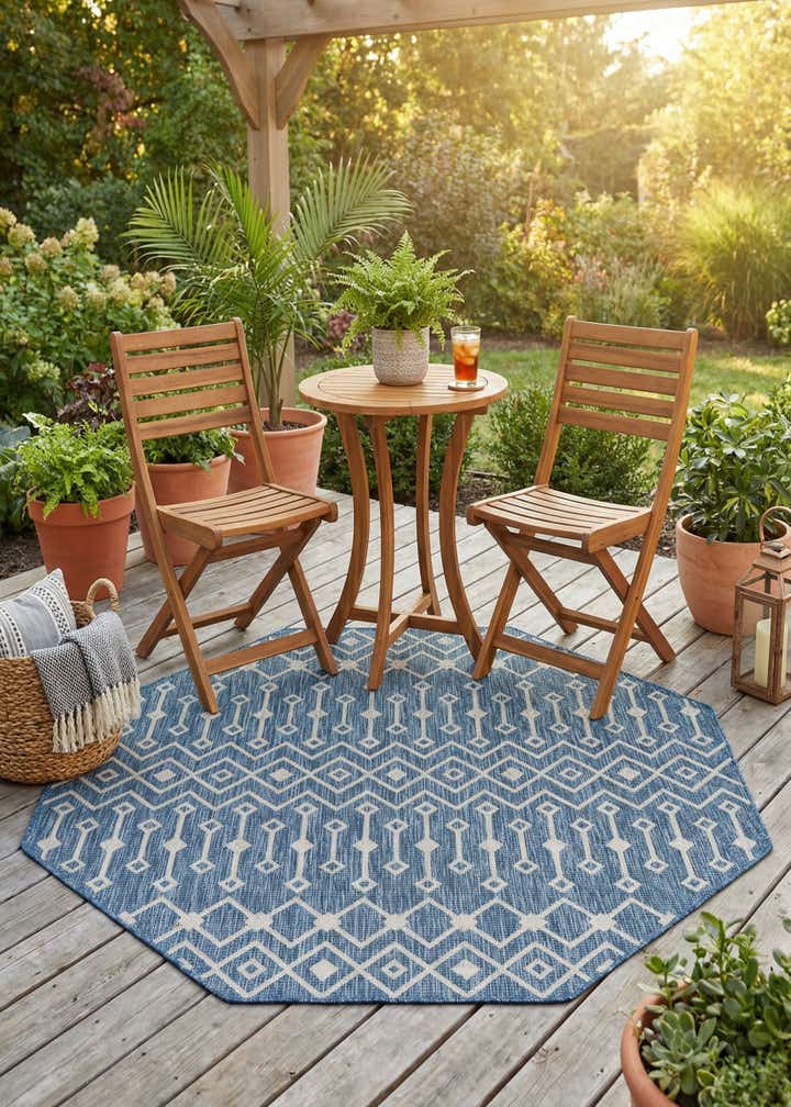 7' x 7' Easy-Clean Trellis Indoor / Outdoor Octagon Rug