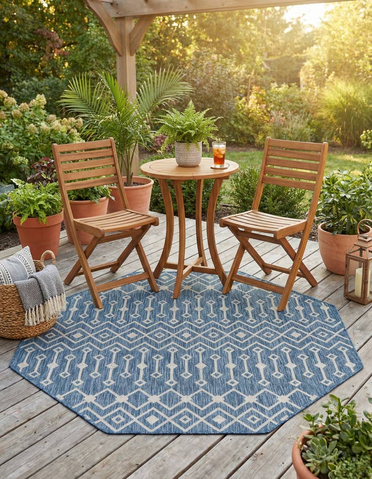 Detail image of 7' x 7'  Washable Trellis Indoor / Outdoor Octagon Rug