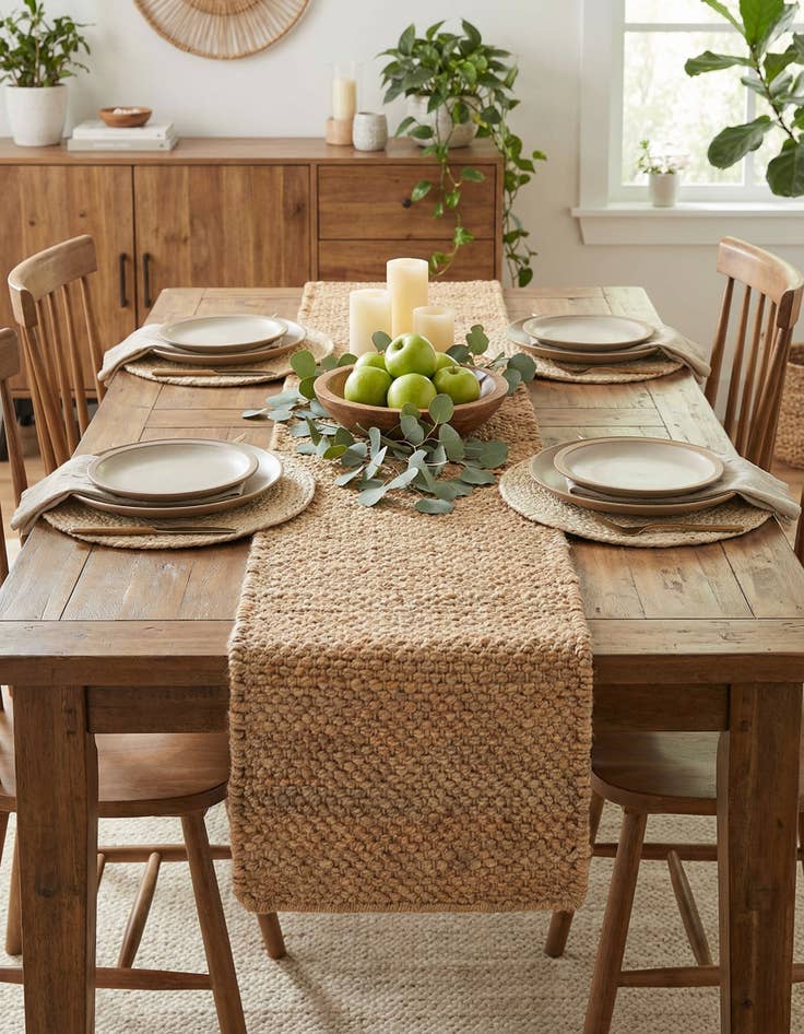 Detail image of  1' 2 x 4' 1  Hand Woven Chunky Jute Table Runner Rug