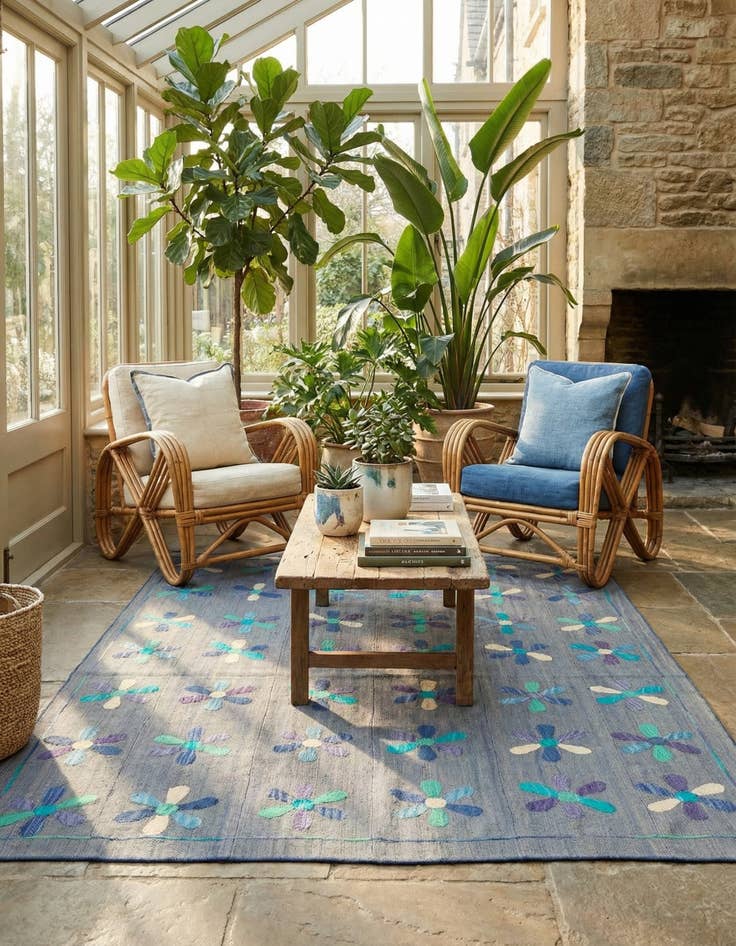 Detail image of 6' 1 x 7' 7  Hand Woven Kilim Suzani Wool Rug