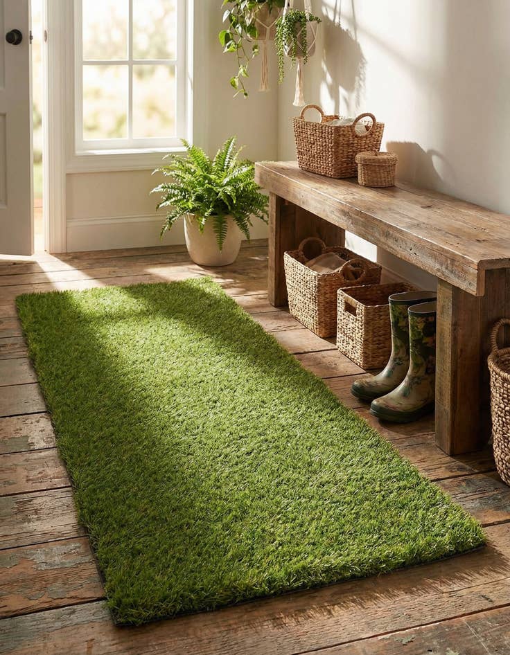 Detail image of 2' x 4' Easy-Clean Grass Indoor / Outdoor Runner Rug