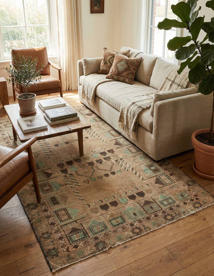 Detail image of 3' 8 x 5' 9  Hand Knotted Ultra Vintage Persian Wool Rug