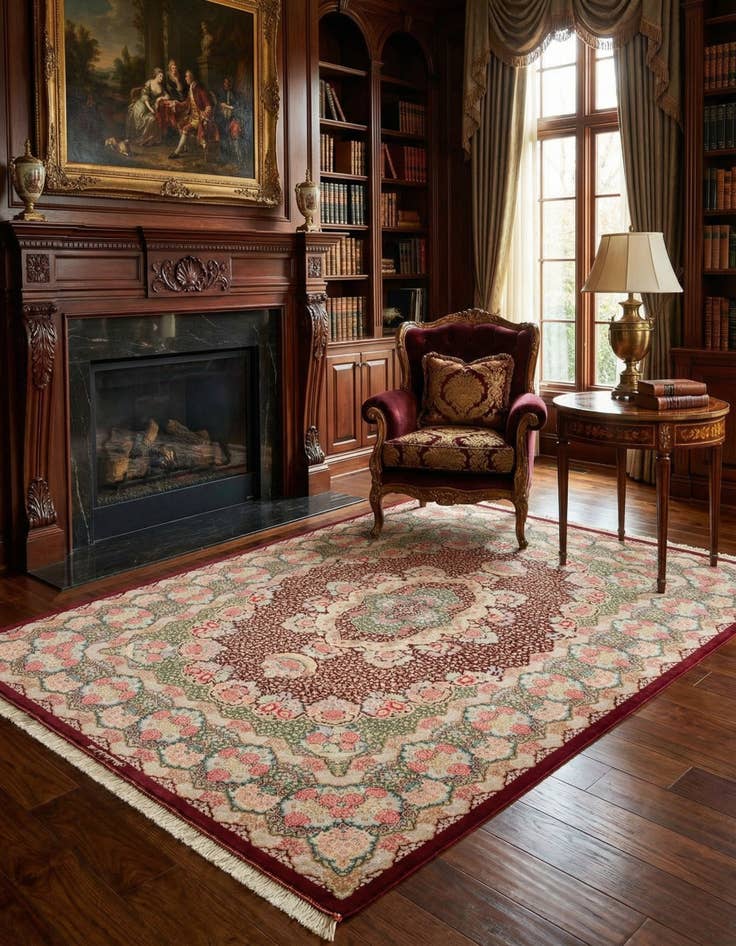 Detail image of 4' 5 x 6' 7 Ghom Silk Rug