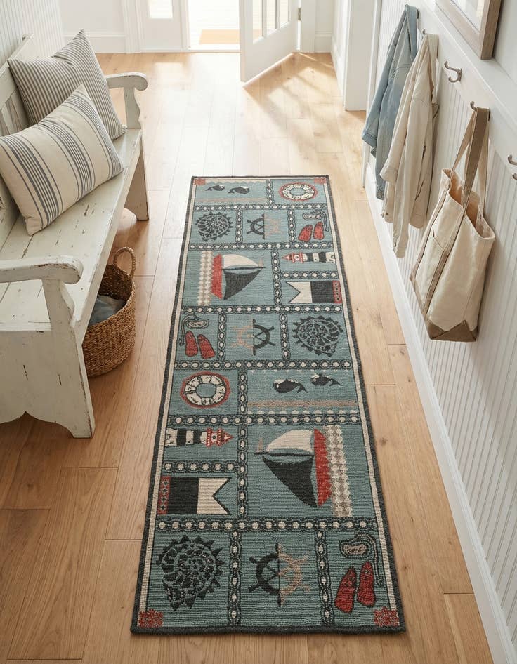 Detail image of 2' x 6'  Washable Coastal Indoor / Outdoor Runner Rug