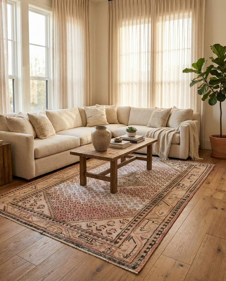 Detail image of 4' 7 x 7' Hand Knotted Ultra Vintage Persian Wool Rug