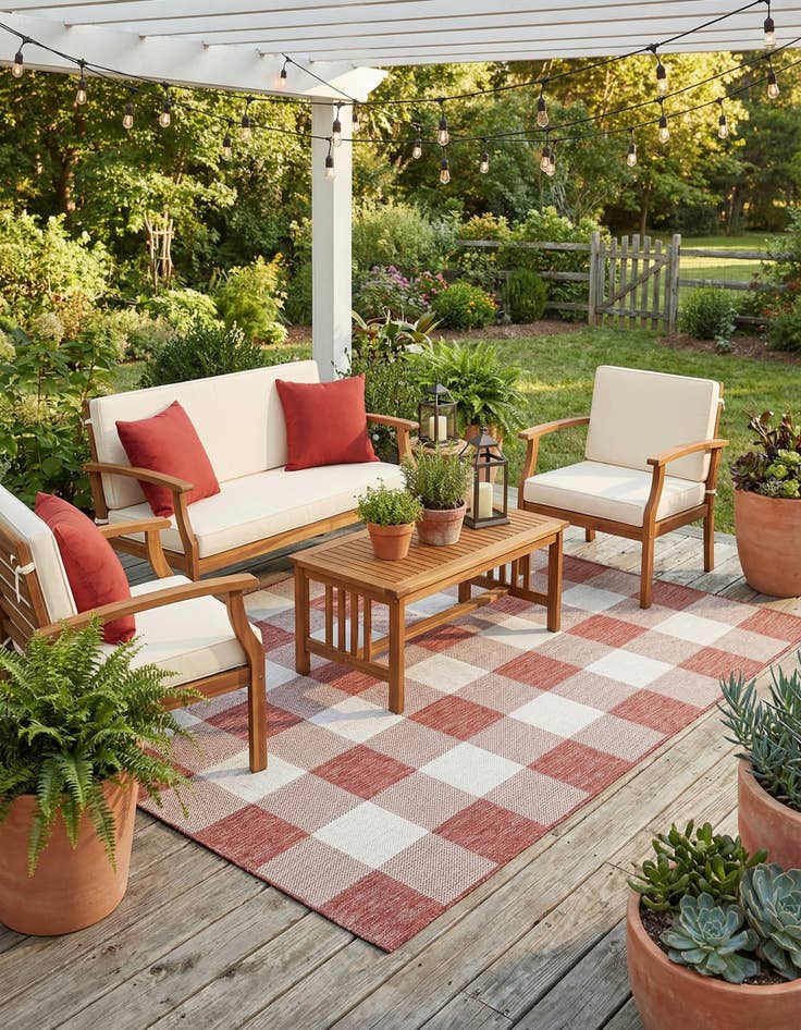 Detail image of  5' 3 x 8'  Washable Checkered Indoor / Outdoor Rug