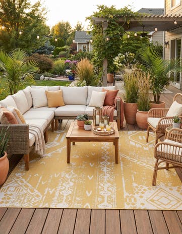 13' x 13' Easy-Clean Bohemian Indoor / Outdoor Square Rug