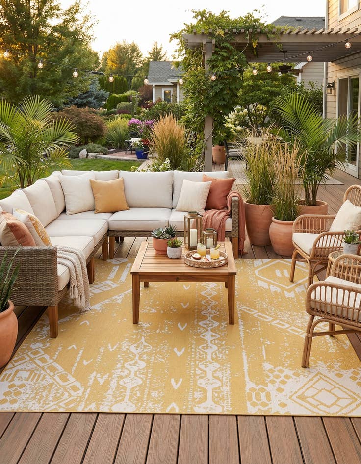 Detail image of 13' x 13' Easy-Clean Bohemian Indoor / Outdoor Square Rug