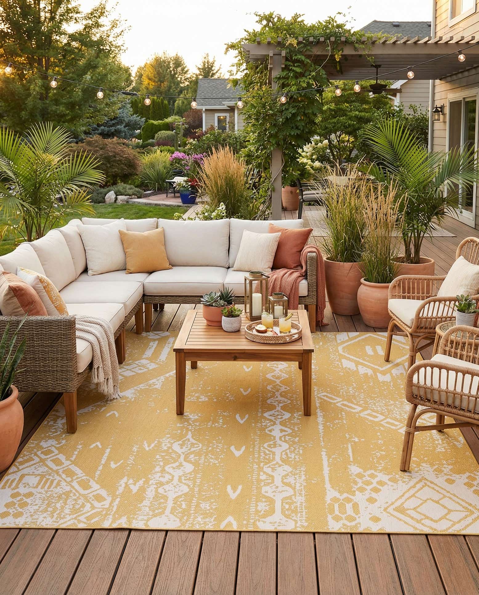 13' x 13' Easy-Clean Bohemian Indoor / Outdoor Square Rug