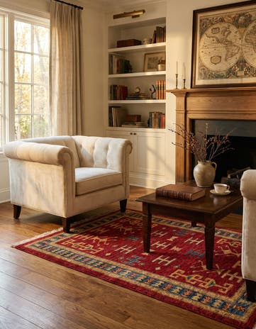 3' 4 x 4' 8 Hand Knotted Ziegler Wool Rug
