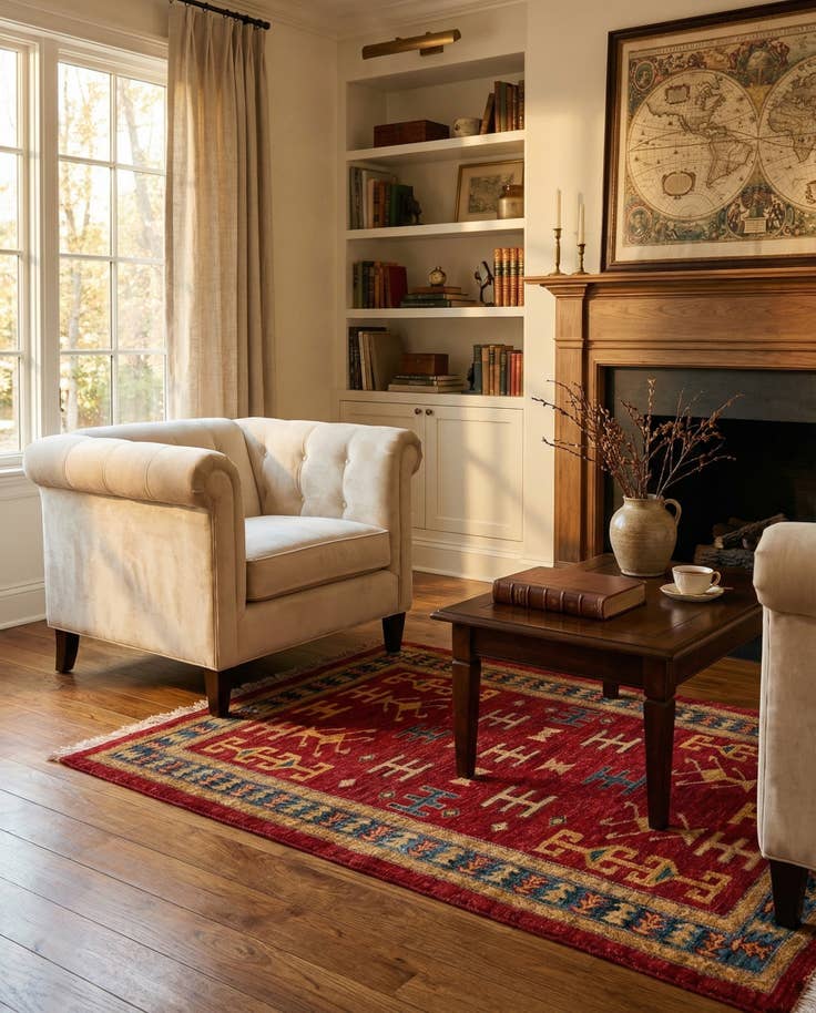 Detail image of 3' 4 x 4' 8 Hand Knotted Ziegler Wool Rug