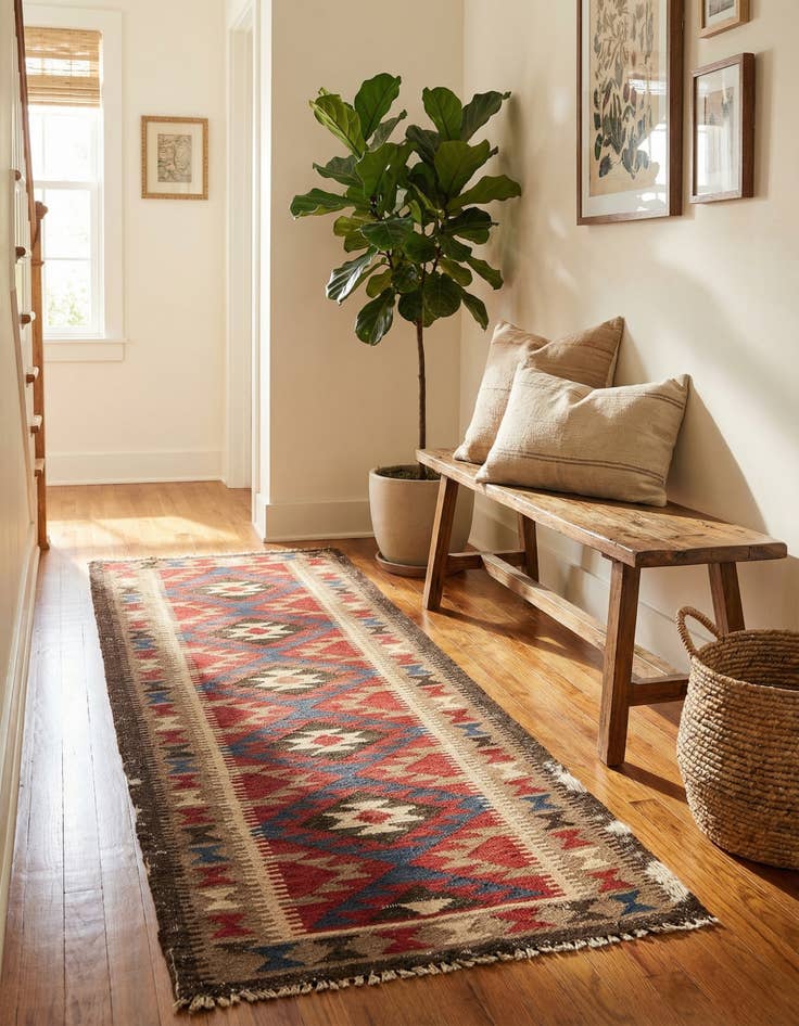 Detail image of 2' 3 x 6' 8  Hand Woven Kilim Maymana Wool Runner Rug