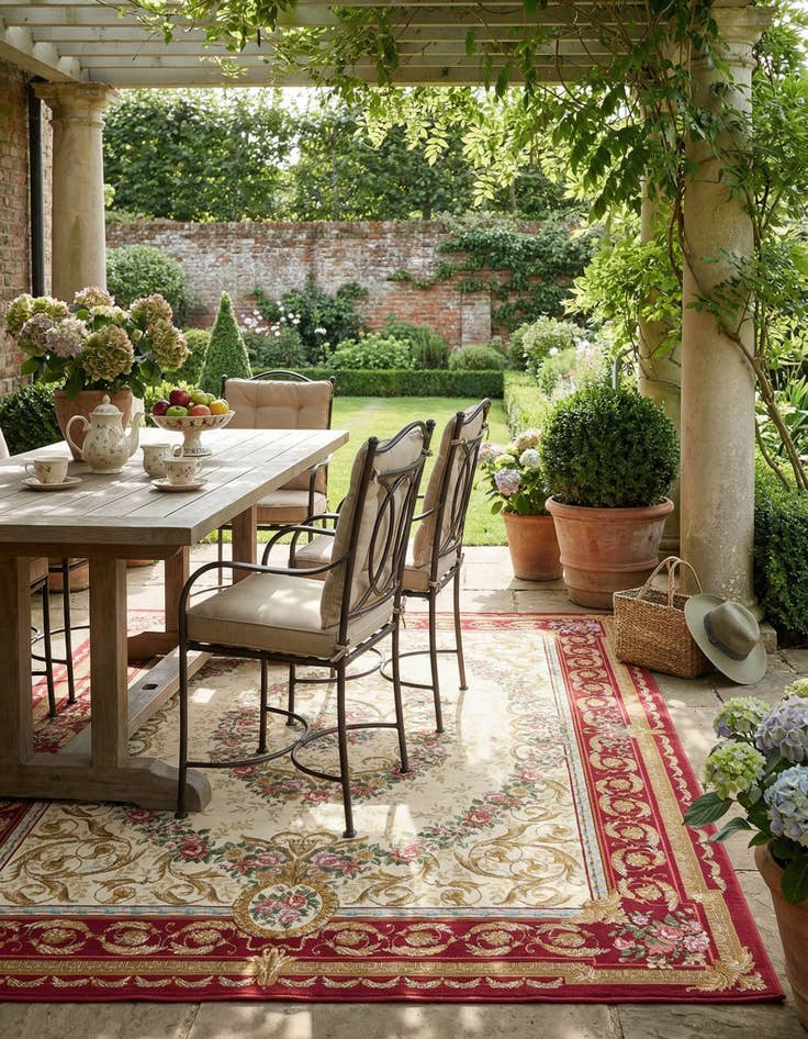 Detail image of 7' 10 x 10'  Washable Traditional Indoor / Outdoor Rug