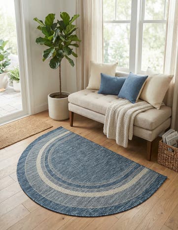 Blue Easy-Clean Border Indoor / Outdoor Hearth Rug