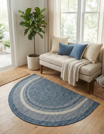 Blue Easy-Clean Border Indoor / Outdoor Hearth Rug