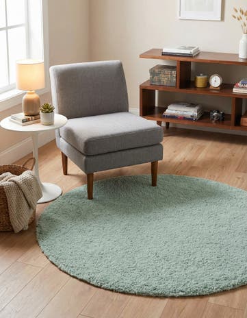 Sage Green Soft Solid Shag Round Rug
